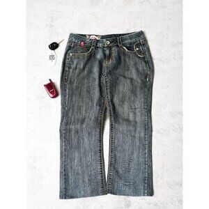 Y2k Manager Gray Flower Embroidered Jeans